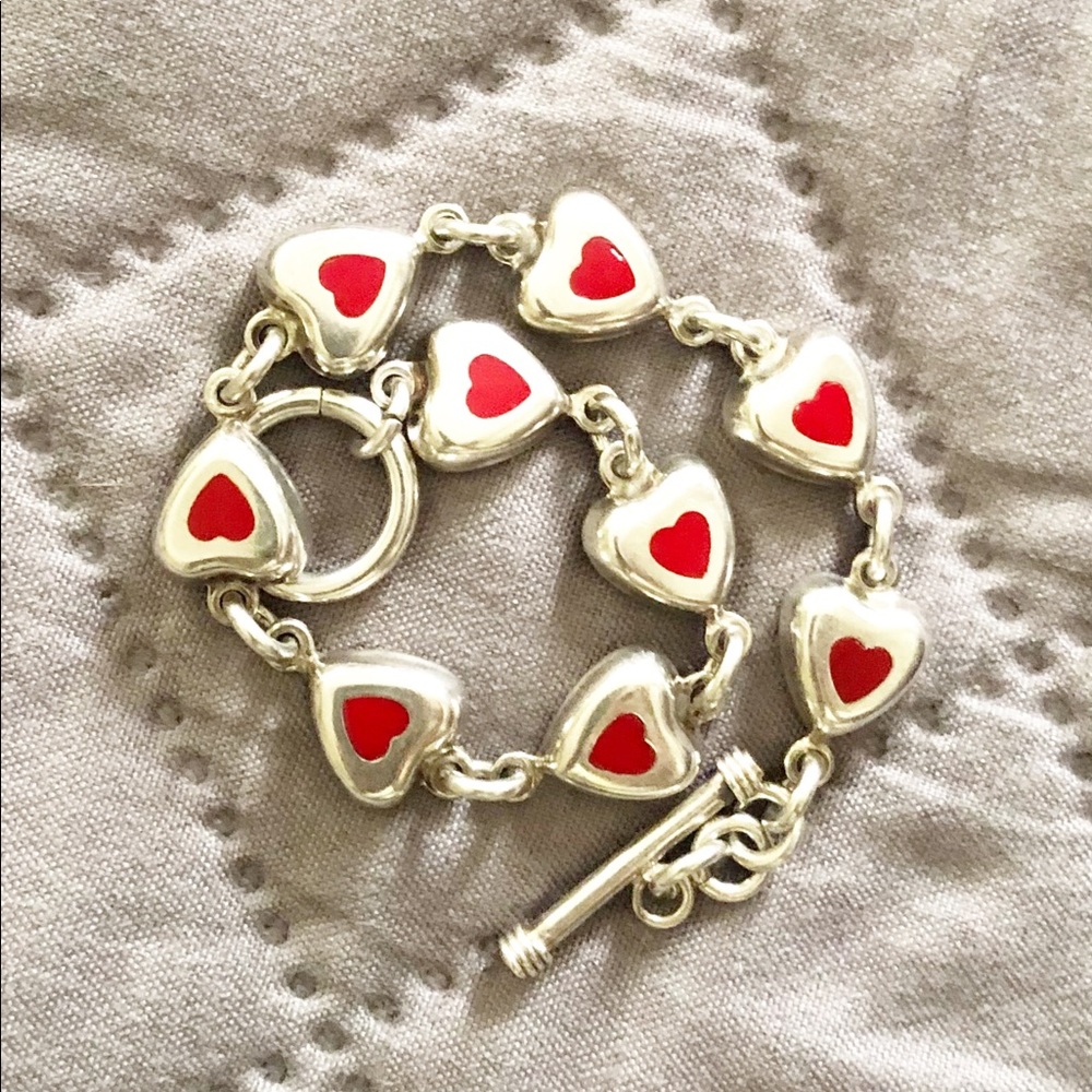 RED Vintage Sterling Silver enamel  Inlay 7" Bracelet. B3 - Picture 5 of 12